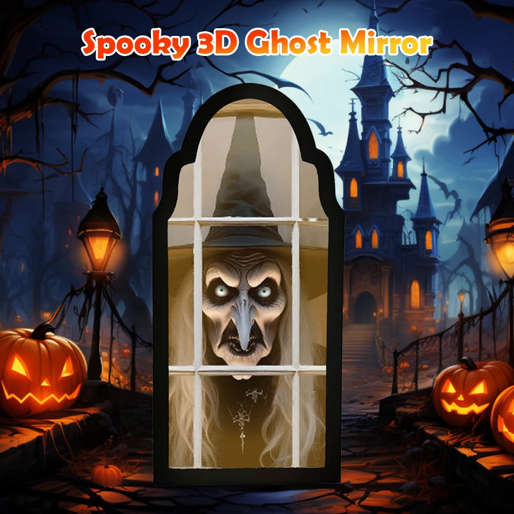 Halloween Ghost Mirror Night Light – Spooky Hologram Home Decor (35/50cm)