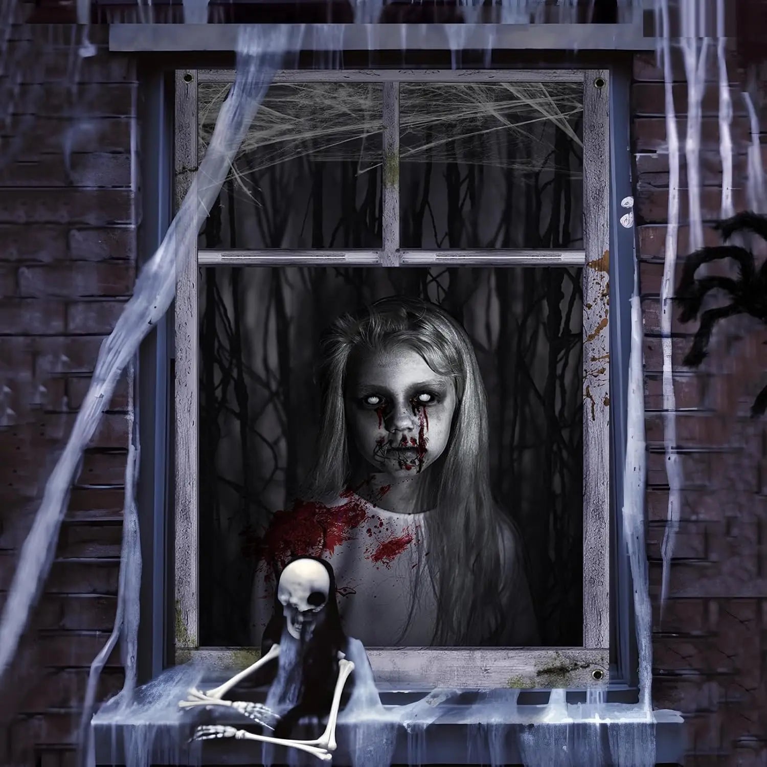 2-Pack Halloween Ghost Curtain Decorations β Spooky Female Ghost Window Covers