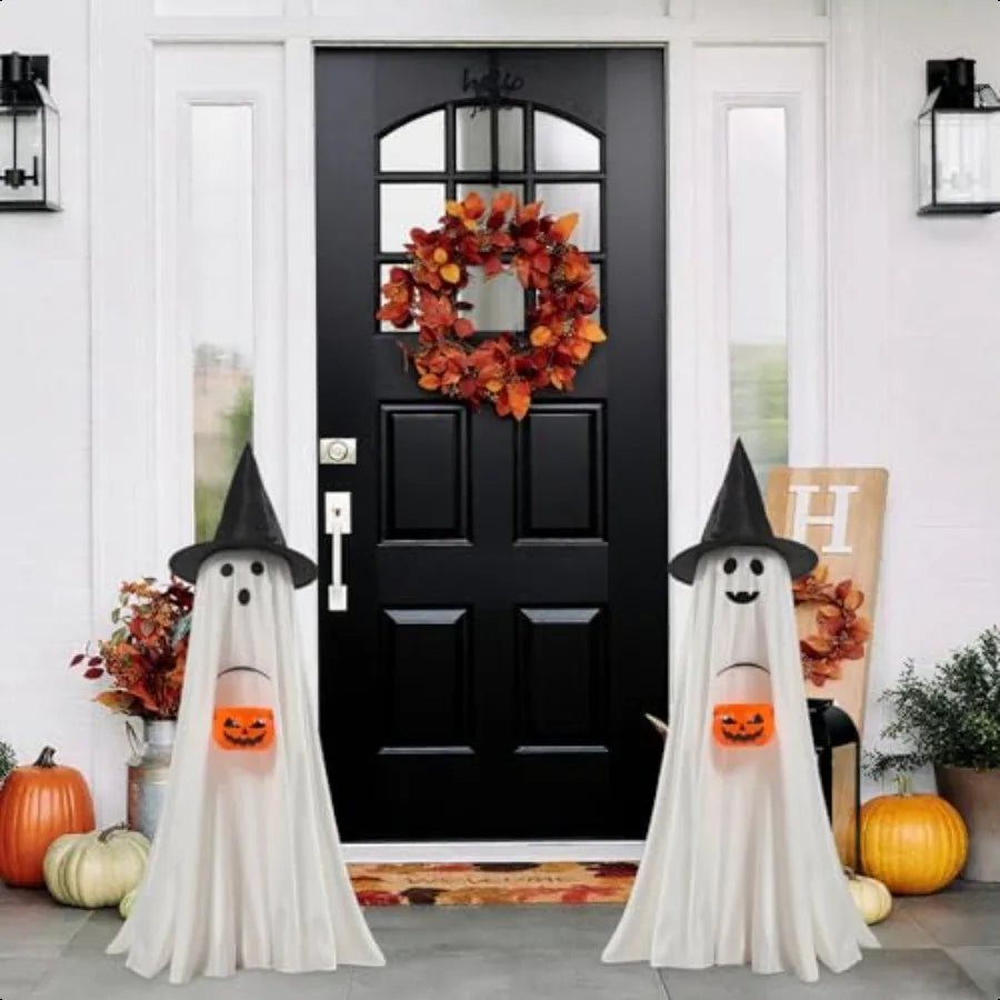 Halloween Light-Up Ghosts with Pumpkins – 2-Pack Indoor & Outdoor Decorations