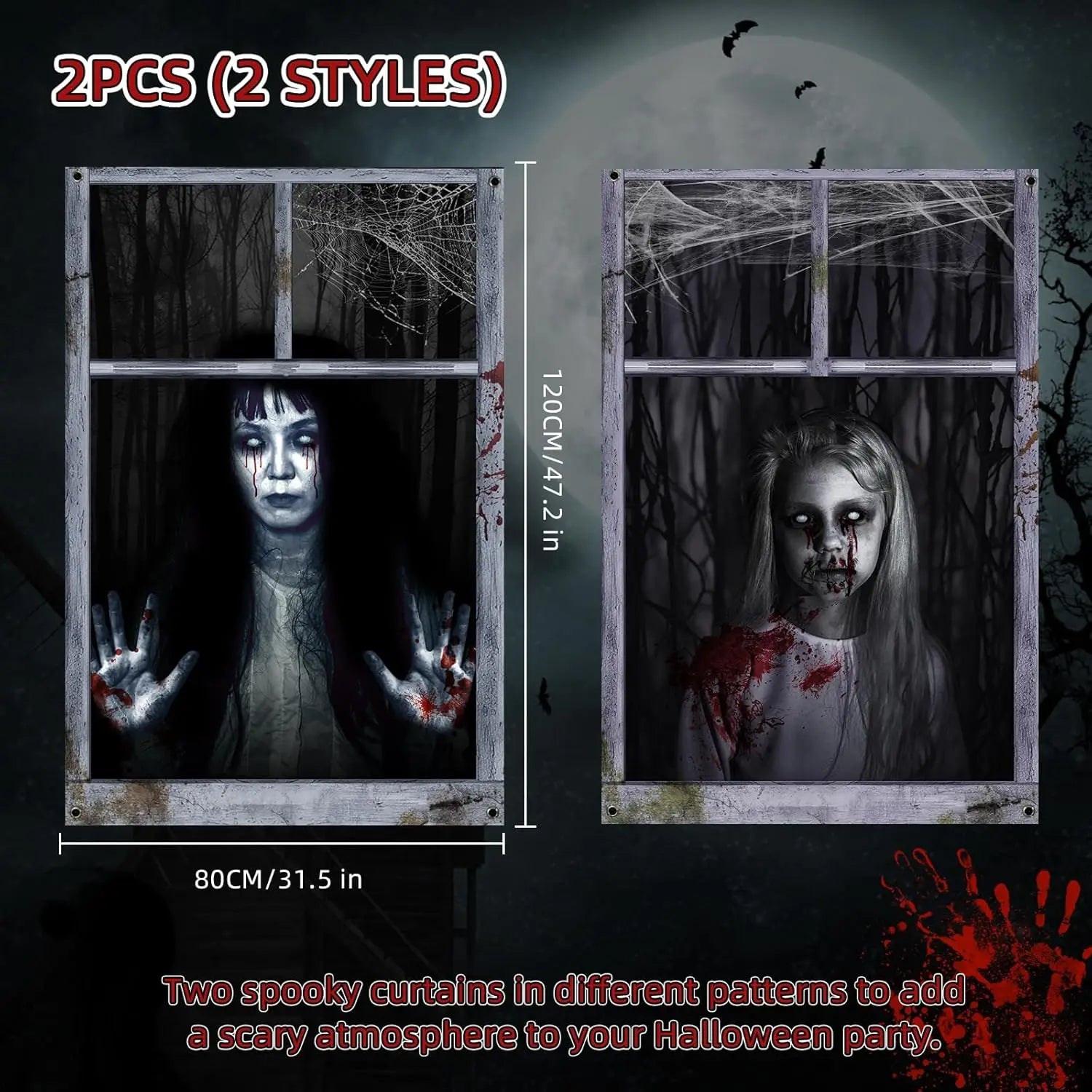 2-Pack Halloween Ghost Curtain Decorations β Spooky Female Ghost Window Covers