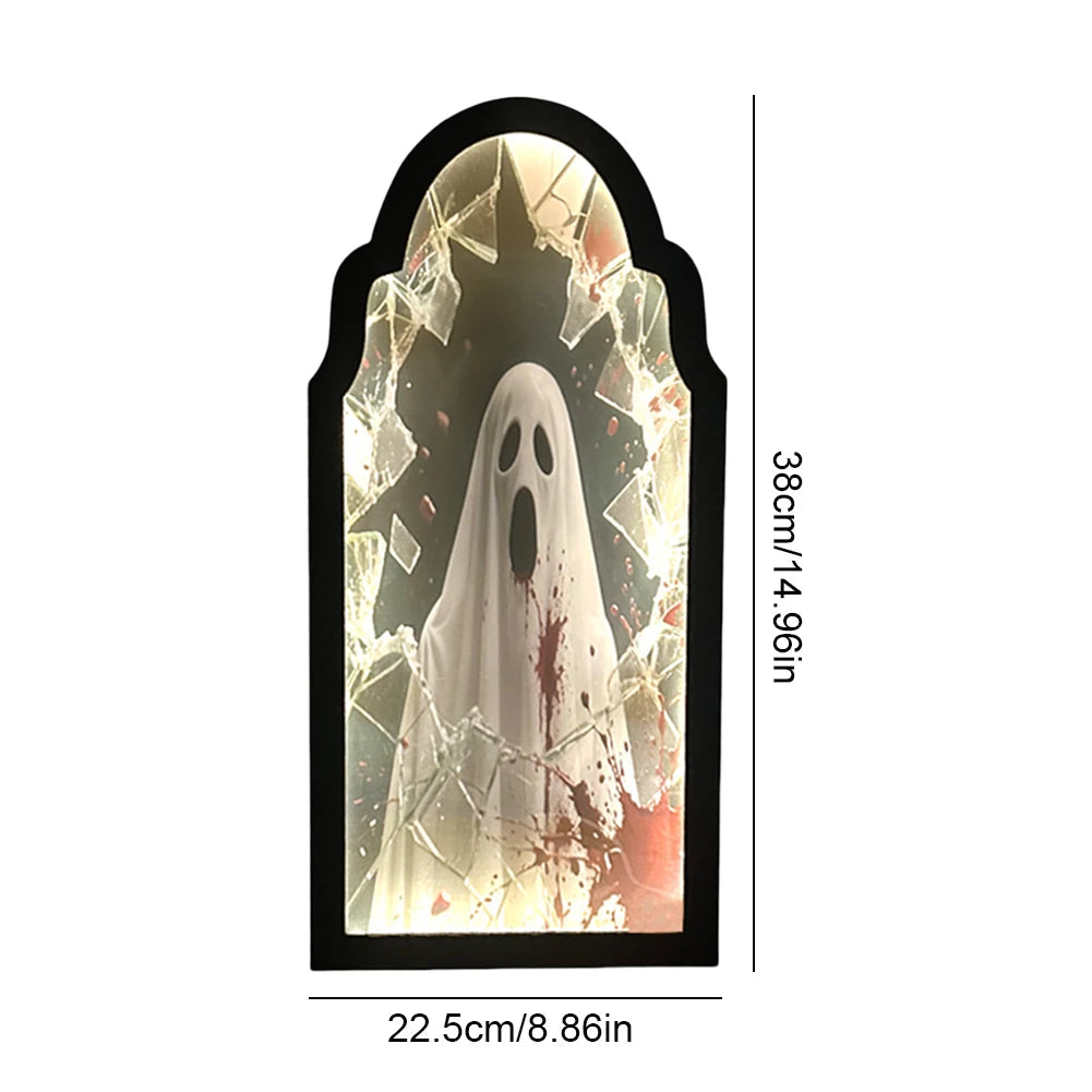 Halloween Ghost Mirror Night Light β Spooky Hologram Home Decor (35/50cm)