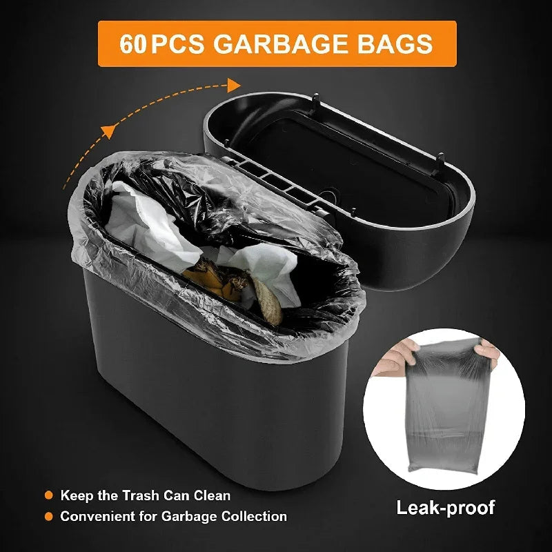Car Trash Can with Lid – Leak-Proof Mini Trash Bin + 60 Garbage Bags
