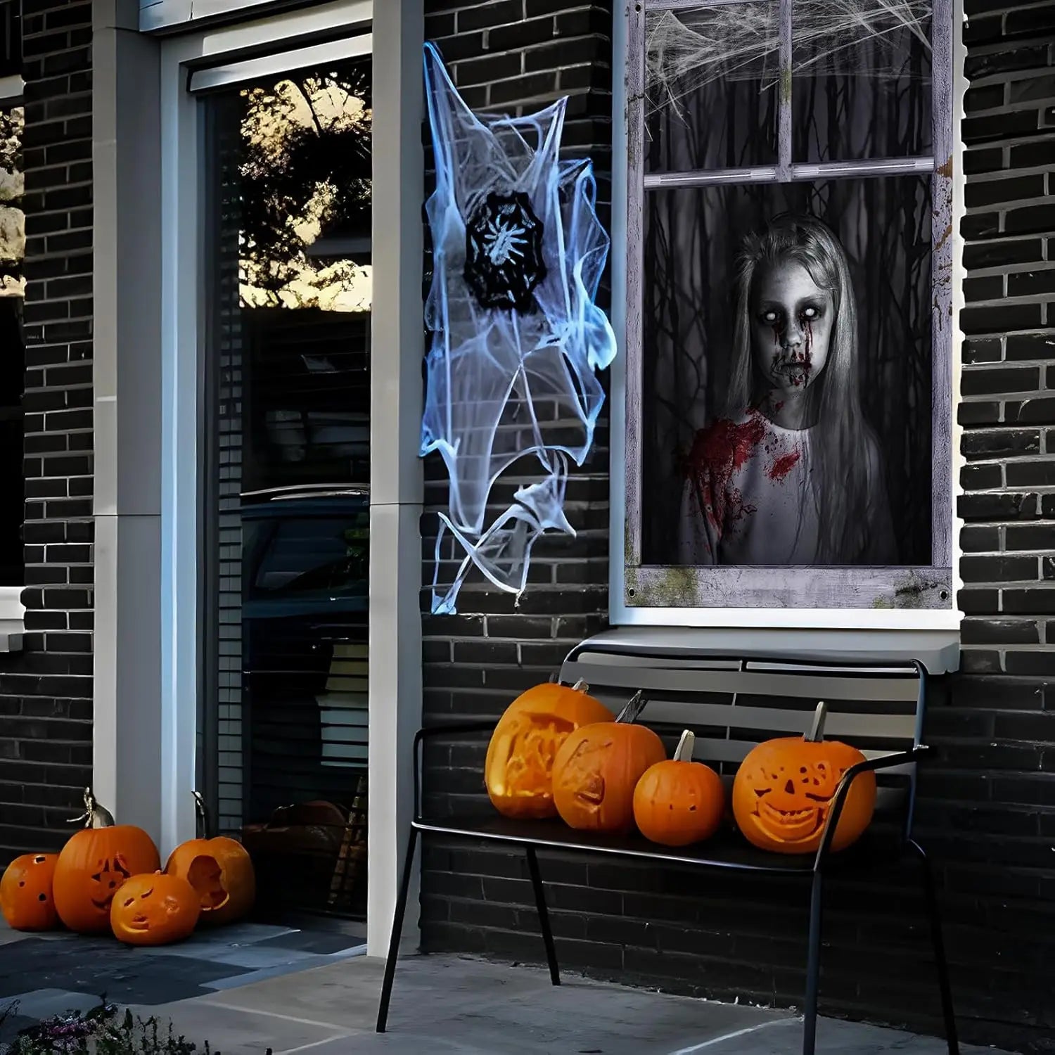 2-Pack Halloween Ghost Curtain Decorations β Spooky Female Ghost Window Covers