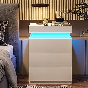 2 Pieces Modern Bedside Table with Lights & Storage