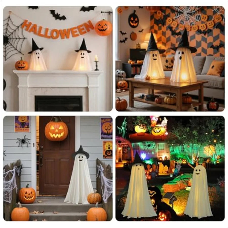 Halloween Light-Up Ghosts with Pumpkins – 2-Pack Indoor & Outdoor Decorations