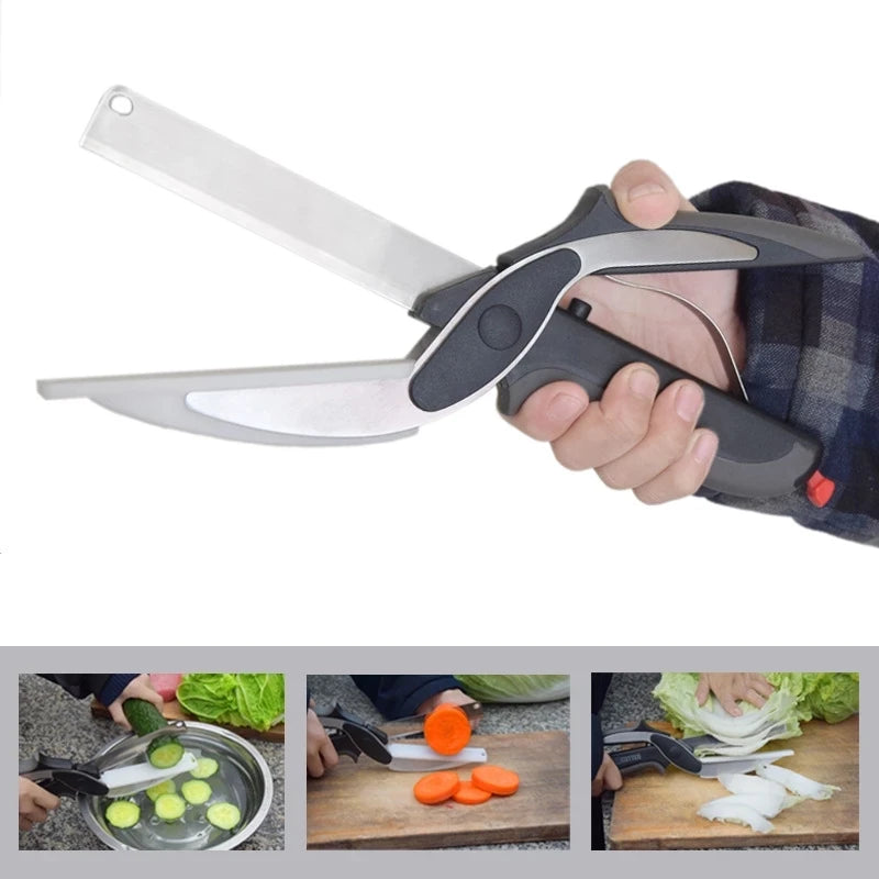 2-in-1 Food Scissors & Cutting Board – Stainless Steel Multi-Purpose Kitchen Tool
