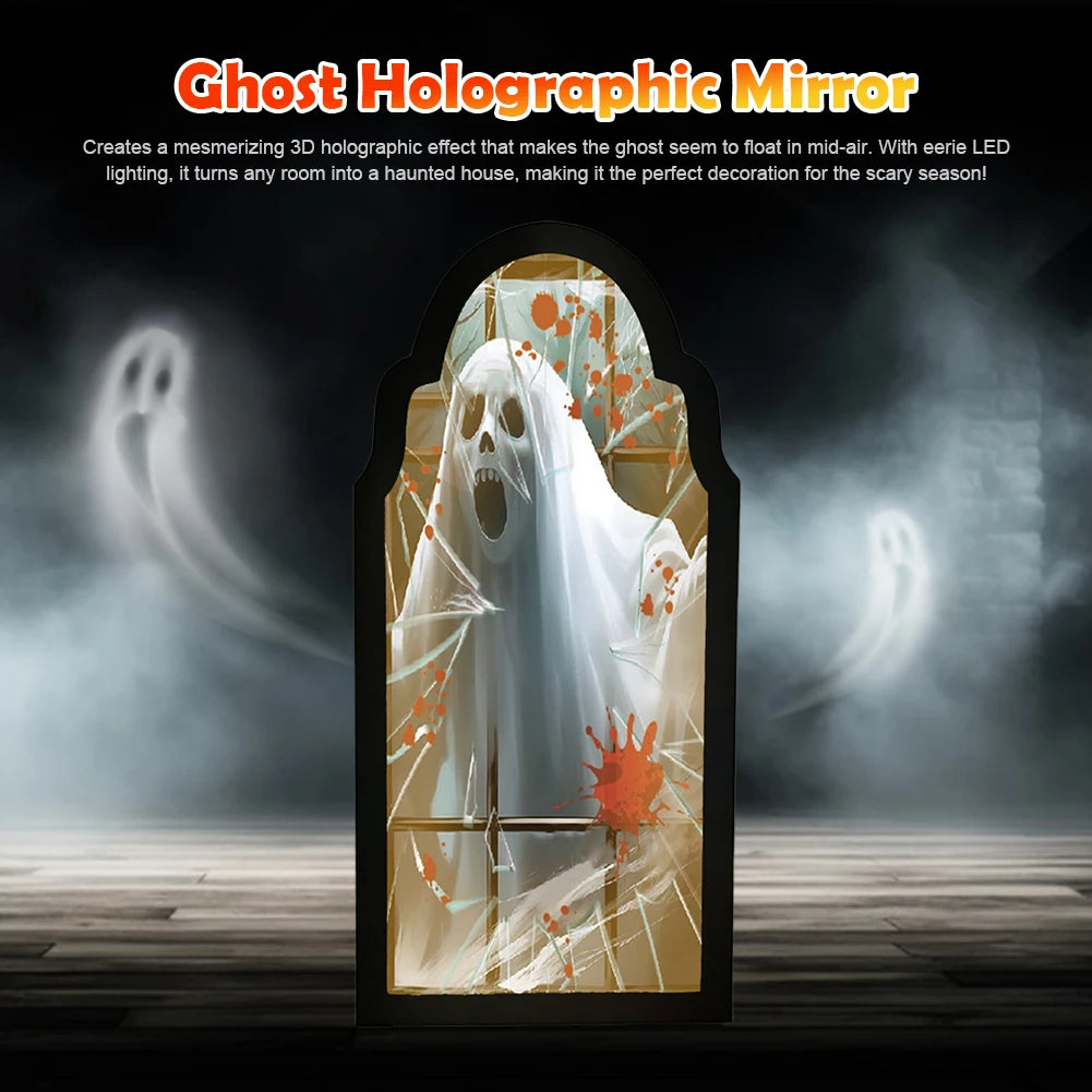 Halloween Ghost Mirror Night Light – Spooky Hologram Home Decor (35/50cm)