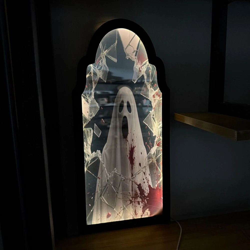 Halloween Ghost Mirror Night Light – Spooky Hologram Home Decor (35/50cm)