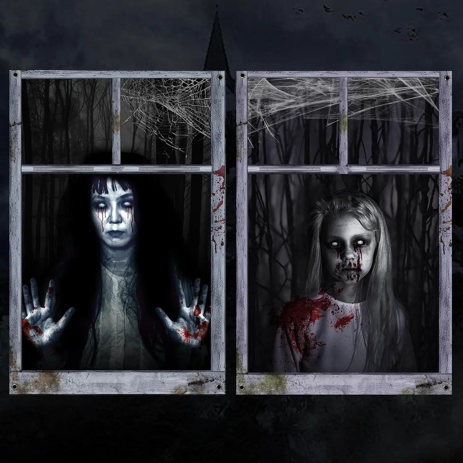 2-Pack Halloween Ghost Curtain Decorations – Spooky Female Ghost Window Covers