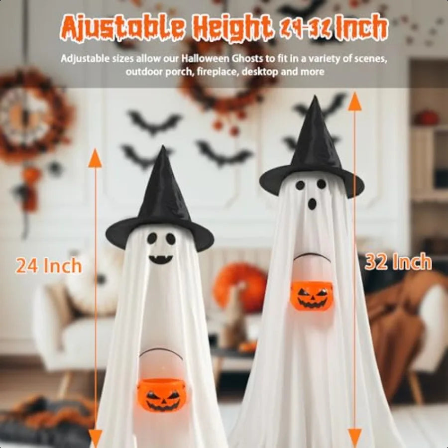 Halloween Light-Up Ghosts with Pumpkins – 2-Pack Indoor & Outdoor Decorations
