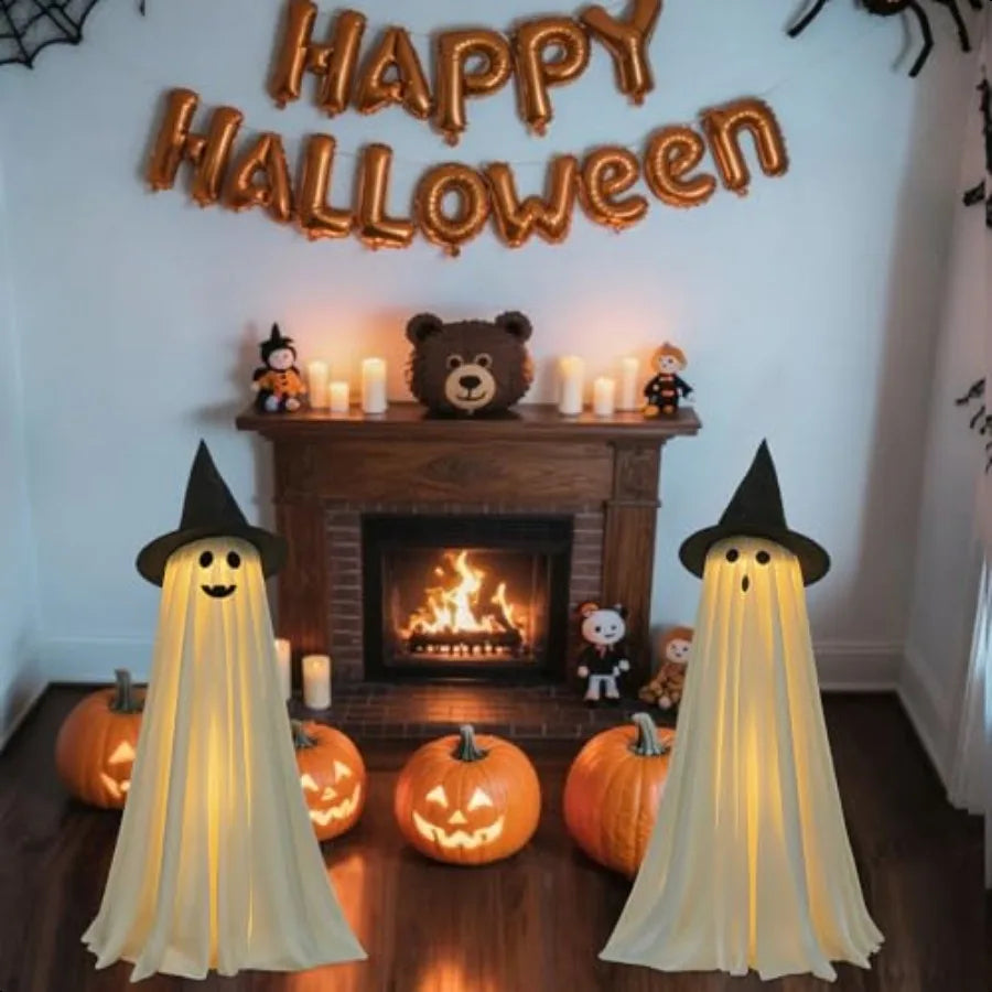 Halloween Light-Up Ghosts with Pumpkins – 2-Pack Indoor & Outdoor Decorations